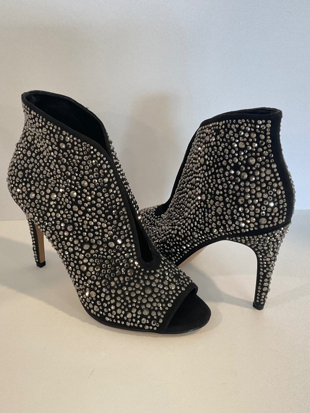 INC International Concepts Black Rhinestone Peep Toe Heels Size 7.5